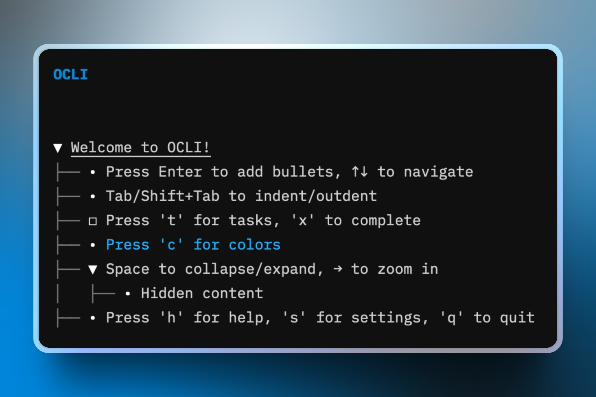 OCLI Screenshot